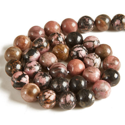 60pcs 6mm Pink Black Rhodochrosite Beads Natural Gemstone Beads Round Loose Beads for Jewelry Making