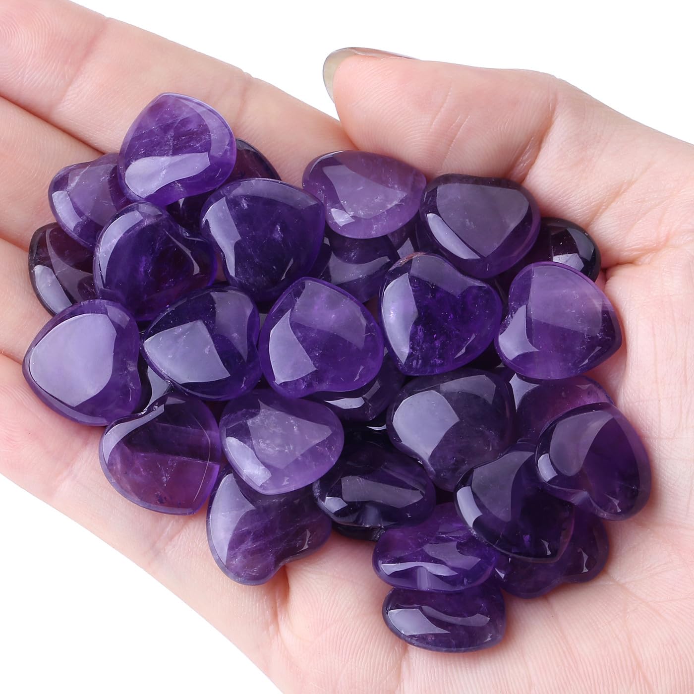 NUKAYAI 20PCS Amethyst Crystals Healing Stones Love Heart Shaped Polished Crystal Natural Purple Cute Pocket Thumb Reiki Wholesale Set Balancing Meditation Mothers Day Bulk Gifts for Women