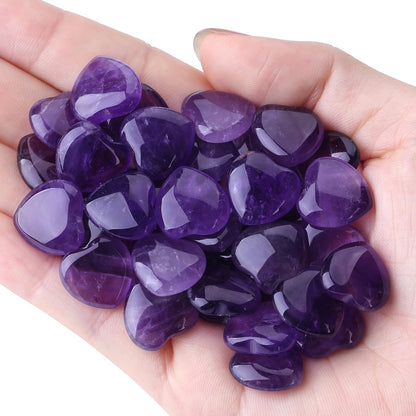 NUKAYAI 20PCS Amethyst Crystals Healing Stones Love Heart Shaped Polished Crystal Natural Purple Cute Pocket Thumb Reiki Wholesale Set Balancing Meditation Mothers Day Bulk Gifts for Women