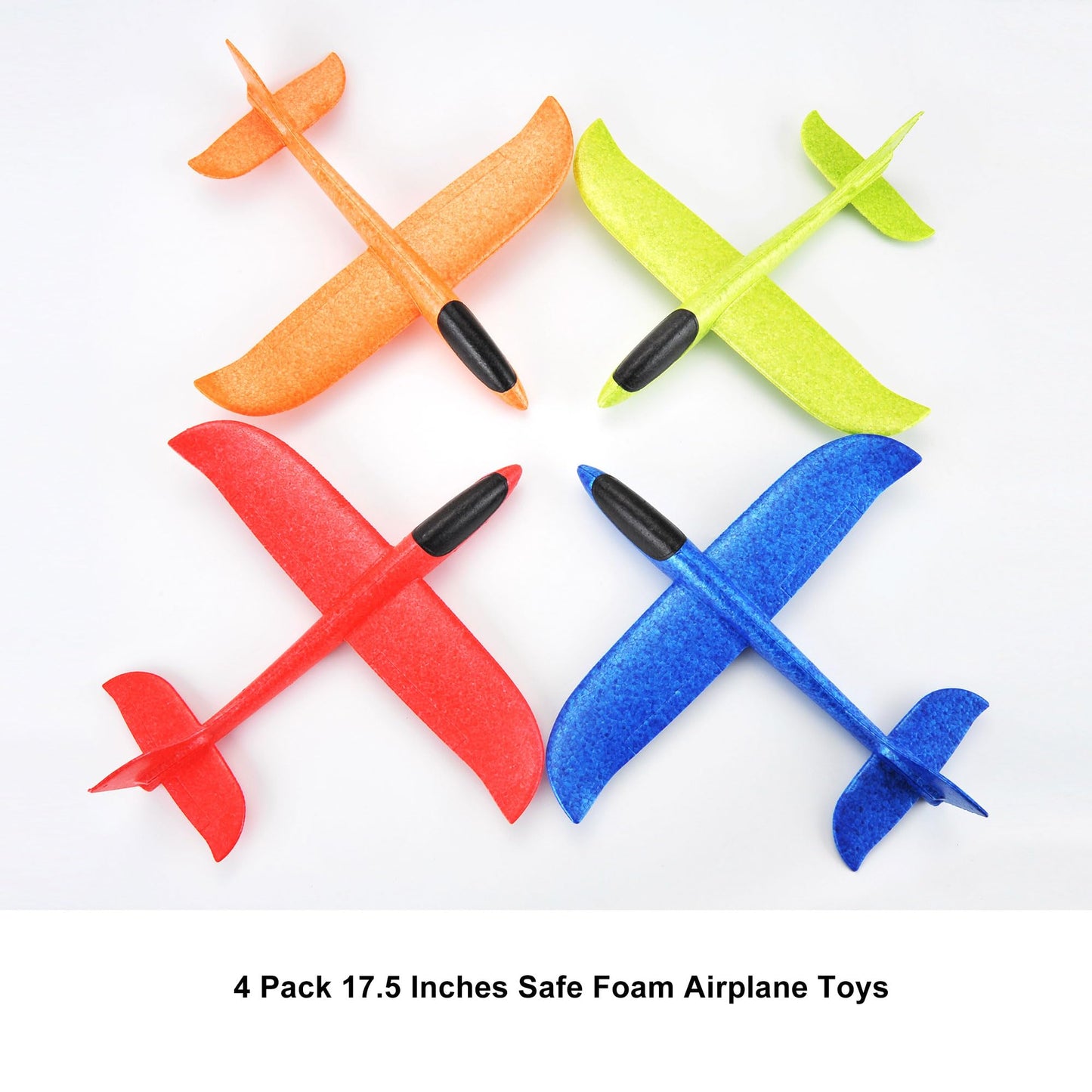 PowerTRC 4 Pack Large 17.5” Foam Airplanes for Kids, 2 Flight Modes, Styrofoam Glider Planes, Throwing Flying Foam Airplane, Outdoor Sports Game Toys, Birthday Gifts for Girls 3-12 Years Old Boys