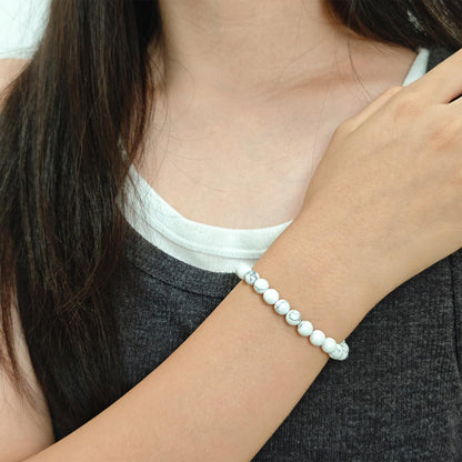 CHCCOYE 6mm Natural Healing Gemstone Bracelet Handmade Yoga Stretch Elastic Bracelet Stress Relief Crystal Jewelry for Men and Women (6mm, Howlite)