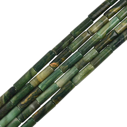 HAAMIIQII Natural Green African Jade Tube Beads 13x4mm Column Stone Cylinder Gemstone Loose Beads for Jewelry Making Strand 15 Inch (28-29pcs)
