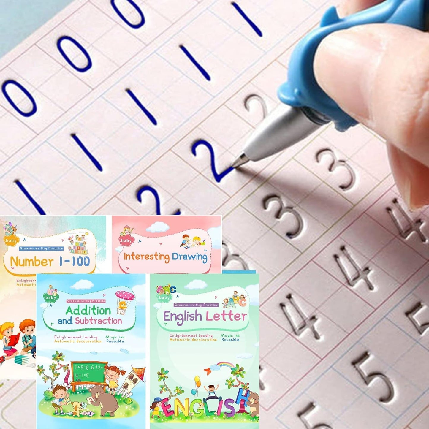 Magic Ink Copybooks for Kids Reusable Handwriting Workbooks for Preschools Grooves Template Design and Handwriting Aid Practice for Kids
