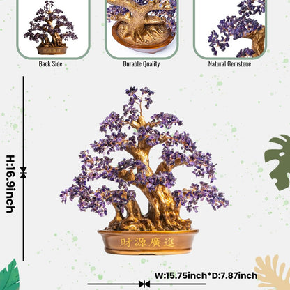 Natural Large Amethyst Tree,18" Amethyst Crystal Bonsai Tree(1300 Gemstone Count) Chakra Tree with Healing Properties Crystal Feng Shui Money Tree of Life for Positive Energy Good Luck Wealth