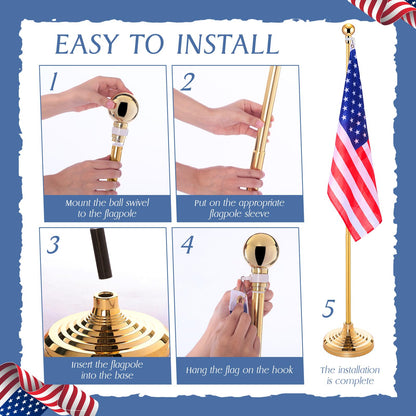 Zonon 4 Pack 7 ft Telescoping Indoor Flag Pole Kit Heavy Duty Flagpole with Ball Topper Flags Stand FlagPole Base Holder for House American Office City Hall School, Gold, Flag Not Included