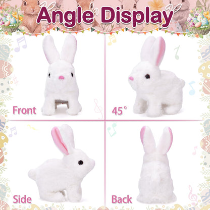 Realistic Bunny Toy, Easter Educational Interactive Bunny Toy, Plush Bunny Hopping Rabbit with Sounds and Movements, Twitching Mouth and Nose, and Wiggling Ears (White)