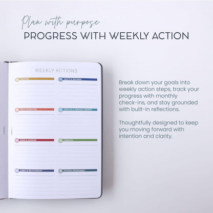 MäksēLife Undated Quarterly Planner - A5 Goal Setting Planner & Personal Journal for Mindful Living, Weekly and Monthly Goal Setting with Habit Tracker & Reflections, Teal