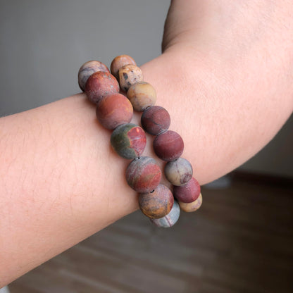 Yochus 48pcs Natural Matte Picasso Jasper Gemstone Beads，8mm Frosted Round Loose Stone Beads for Jewelry Making Earring Bracelet Necklace DIY Crafts