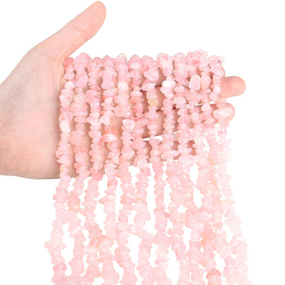 ZHIYUXI 400pcs Rose Quartz Beads 5-8mm Pink Crystal Beads for Bracelet Making Gemstones Rose Quartz Chips 2 Strands Irregular Pink Stones Loose Rocks Hole Drilled Crystal Chips DIY Craft Gifts