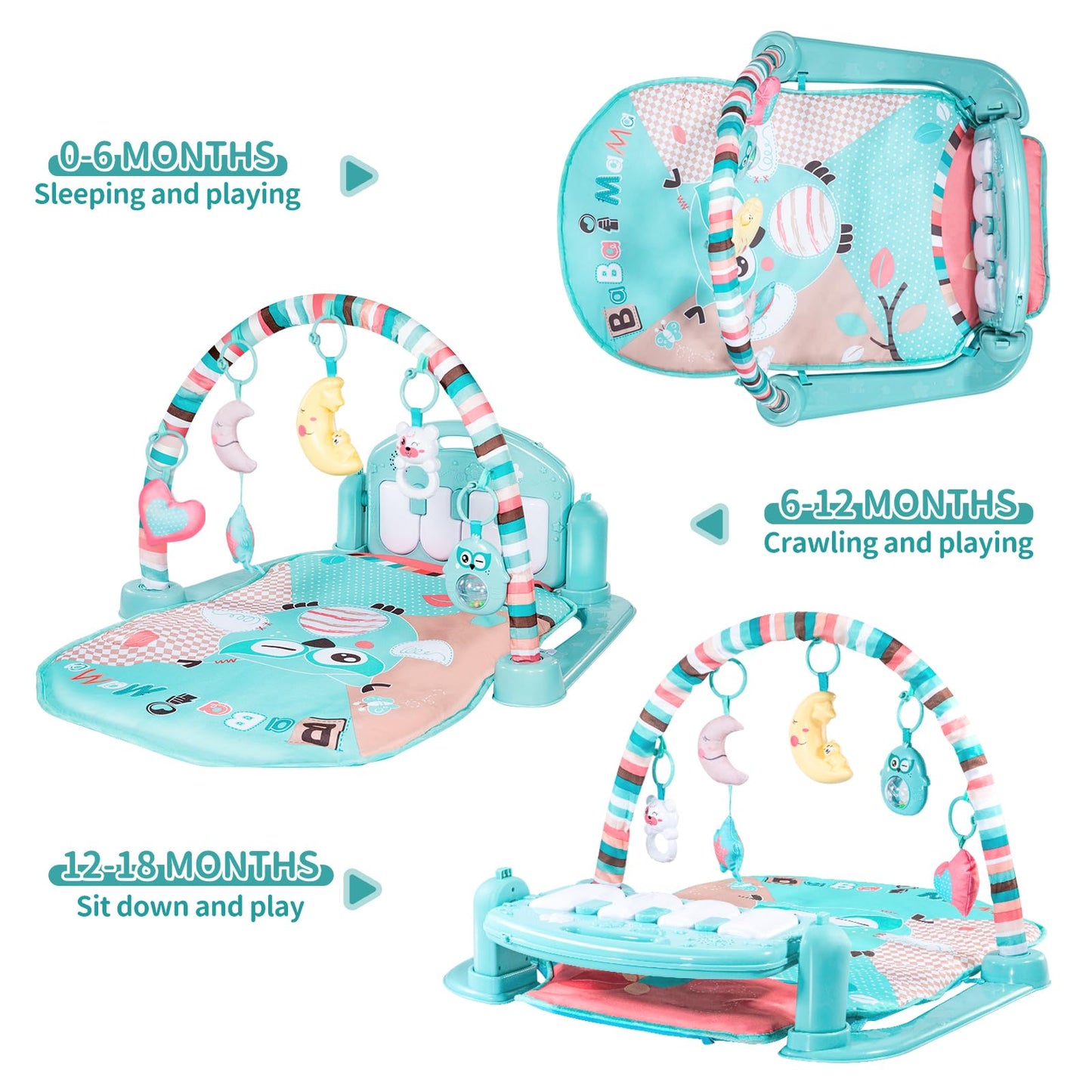 TEMI Baby Gym Toys & Activity Play Mat, Kick and Play Piano Gym Center with Music and Lights, Electronic Learning Toys for Infants, Toddlers, Newborn, Girls and Boys Ages 1 to 36 Months