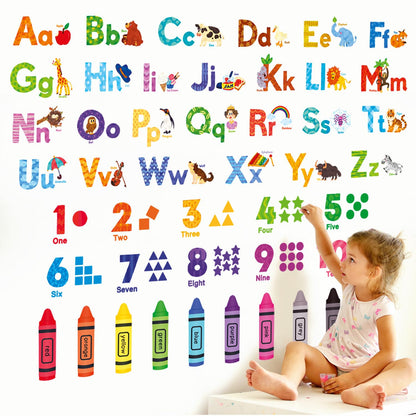 DECOWALL DS-8044 Animal Alphabet Numbers Colour Decals Stickers Kids Peel and Stick Removable for Room décor Letters ABC Classroom playroom Decorations Educational Bedroom Nursery