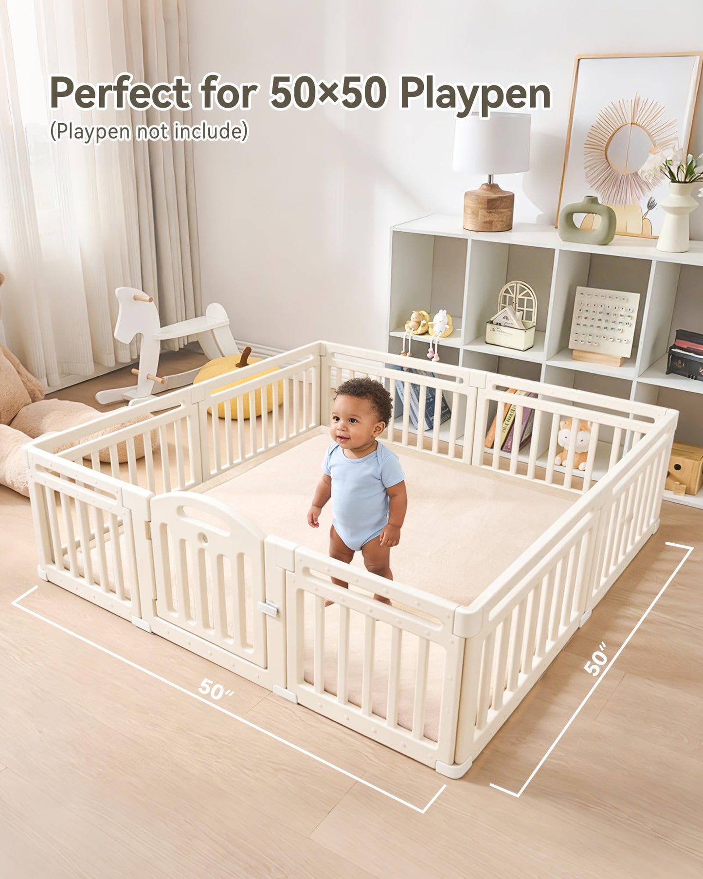 Ingdgnoso Baby Play Mat for Floor, 1.2" Thick Memory Foam 50"×50" Playpen Mat for Kids, Infants, Toddlers - Soft, Durable Baby Crawling Mat for Tummy Time, Sitting with Non-Slip Bottom (Beige)