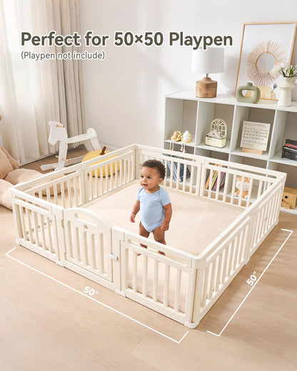Ingdgnoso Baby Play Mat for Floor, 1.2" Thick Memory Foam 50"×50" Playpen Mat for Kids, Infants, Toddlers - Soft, Durable Baby Crawling Mat for Tummy Time, Sitting with Non-Slip Bottom (Beige)