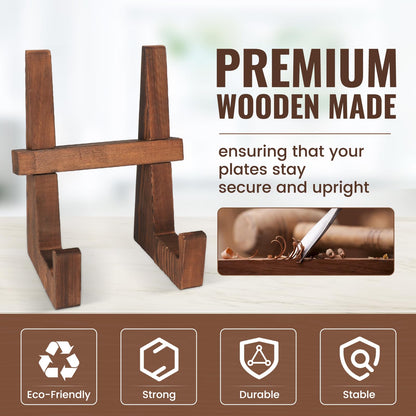 DEBETOOL Wooden Plate Stand - 8.8inch Wood Plate Holder Stand for Display, Rustic Wooden Picture Frame Holder Stand, Decorative Table Top Easels for Display