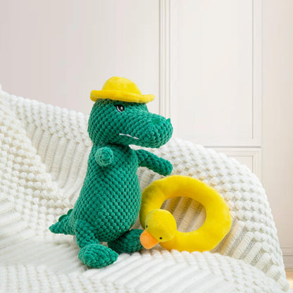 Edlike Squeaky Dinosaur Dog Toy - Multifunctional 2 in 1 Funny Plush Stuffed Animal and Interactive Frisbee Dog Toy for Chewers Puppy Small Big Breed Dogs