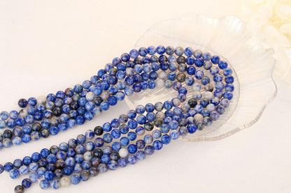 QINJIEJIE 100PCS Blue and White Sodalite Beads 8mm Natural Stone Beads Round Loose Gemstone Bead for Bracelet Beading Crystal Jewelry Making DIY Necklace Earrings 0.32"