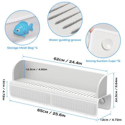 Splash Guard for Bathtub Kids,Toy Tray Caddy Holder Storage,Bath Toy Storage Bag,Guard for Bathtub with Mesh Bathtub Toys Storage,Super Adsorption - Extended Design for Splash Protection,Silicone,Gray