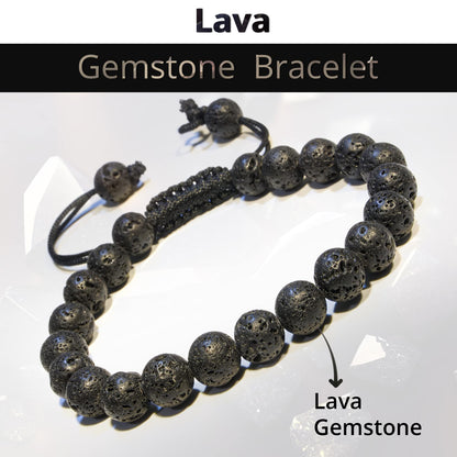ANAYA AGATE Lava Rock Chakra Bracelet - Energy Protection Crystal Handmade Adjustable Bead Bracelet Perfect for Men, Women’s Christmas Gift - Gemstone Healing Stretch Pulsera Para Hombre Mujer Stocking Stuffer