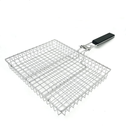 HTIAM Large Capacity Barbeque Grill Basket With Brush BBQ Tong Deeper Grilling Rack Havy Duty Stainless Steel BBQ Accessories Set