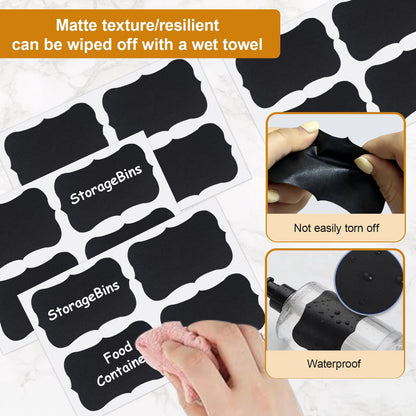 NCANBUS 180PCS Chalkboard Labels-3.4" x 2.1" Large Size Reusable Blackboard Stickers with 1 Liquid Chalk Markers for Mason Jars, Storage Bins,Craft Rooms,Food Containers and Pantry Storage