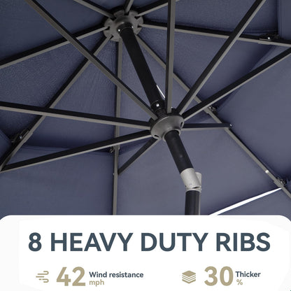 GREEN PARTY 10ft Patio Umbrella with Solar Lights, Auto-Tilt Lighted Market Table Umbrellas with Crank, 8 Sturdy Ribs & 1.5" Pole outdoor umbrellas for Patio Garden Deck Backyard Pool, Navy Blue