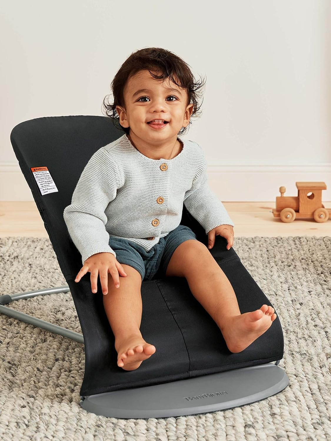 BabyBjörn Bouncer Bliss, Black, Woven, Classic Quilt | 2-in-1 Adjustable Baby Bouncer Seat and Toddler Chair, Newborn to Toddler (8-29 lbs), 4 Positions, Lightweight & Portable