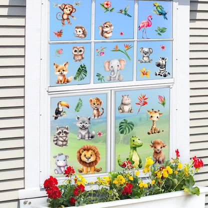 38 Animal Window Stickers, Cute Elephant, Monkey, Bird Window Stickers, Perfect for Parties, Decorating Rooms, Living Rooms, Kitchens, bathrooms, refrigerators, Tile Stickers
