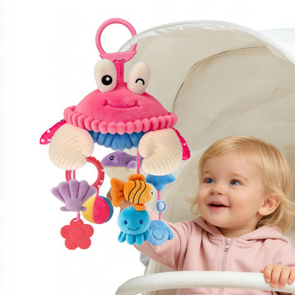 Car Seat Toys for Babies 0-6 Months, Hanging Sensory Crab Plush Toy for Stroller, Crib & Play Gym, Montessori Infant Activity Toy with Mirror, Rattle & Teether, Newborn Baby Gifts 0-12 Months (Pink)