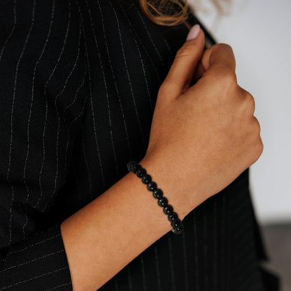 Gnamy Black Obsidian Bracelet for Women, Healing Crystal Bracelet for Spiritual Healing Positive Energy Stress Relief, Natural Stone Stretch Beaded Bracelets Birthday Valentines Jewelry Gifts for Daughter Her Best Friends Girlfriend