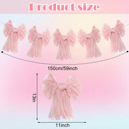 VitalCozy Pink Bow Garland Banner for Coquette Birthday Pink Bow Party Hanging Swirls Decorations for Baby Shower Bridal Shower Bachelorette Party Decor