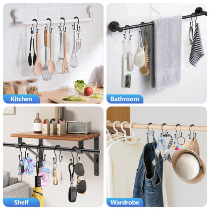 Resze Shower Curtain Hooks, Sturdy Metal Black Shower Curtain Rings, Glide Roller Double Shower Hooks, Rust Proof Anti-Drop Curtain Hooks, 12 Pcs Smooth Sliding Rings for Bathroom Shower Rods Curtains