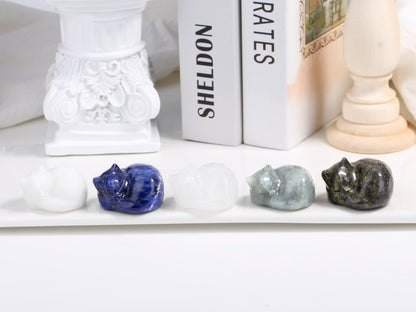 QINJIEJIE White Jade Cat Figurine Crystal Statue Healing Crystal Statue Decor White Cat Gift Stocking Stuffers Polished Gemstones Home Office Desk Decor Cats Gifts for Cat Lovers 1.6"