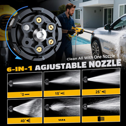 Ecarke Portable Car Cleaning Tool Compatible with Dewalt 20V Battery, 6-in-1 Nozzle & Foam Cannon, 3-Speed Adjustment, 5m Hose, Brushless Motor for Car Floor, Patio, Fence (Battery NOT Included)