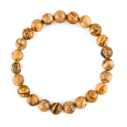 CRYSTALIS Elastic Stretch Picture Jasper Bracelet, Natural Beads, Chakra Healing Jewelry for Men & Women, Adjustable Bracelet, Gift Giving Bracelet, 7.25 to 7.50 inch