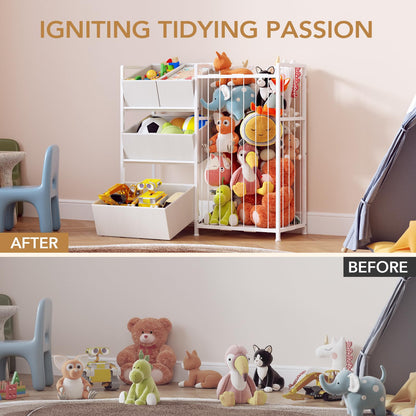 BBLIKE Kids Storage Organizer with 4 Removable Bins, Kids Storage Toy Shelf Organizer for Stuffed Animal Holder for Bedroom Playroom Nursery, White