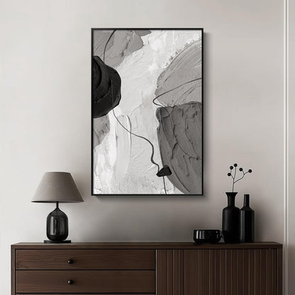 Framed Black and White Abstract Canvas Wall Art, Large Modern Art Prints Paintings Artwork for Walls, Minimalist Gray Pictures for Living Room Bedroom Dining Room Office Bathroom Wall Decor 24x36 In