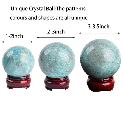 JIC Gem Amazonite Crystal Ball with Wood Stand Gemstone Sphere,Healing Crystal Balls for Reiki Chakra Decoration Fengshui (2.8-3.2inch)