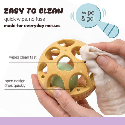 ROHSCE Sensory Rattle Balls Textured, Baby Teething Sensory Montessori Toys Soft Chew Toy with Rattles for Babies, Safe Wheat Straw Travle Toys, Developmental Newborn Baby Toys 6 to 12 Months, Yellow