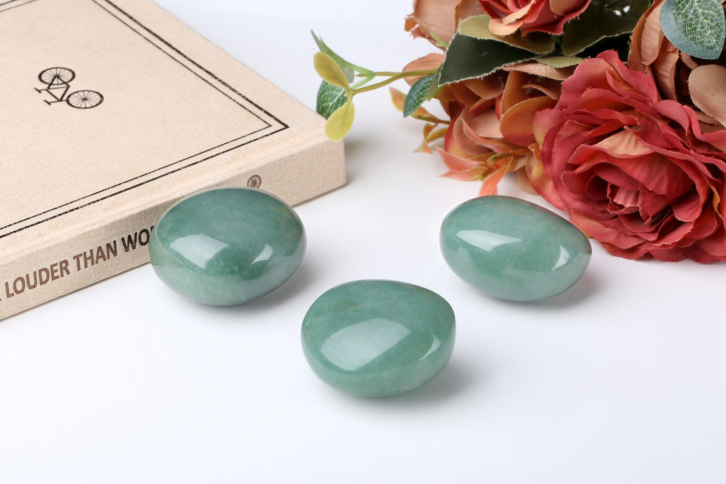 QINJIEJIE 1.6-2.0" Green Aventurine Crystal Polished Rocks 2PCS Healing Crystals Large Tumbled Stones Gem Stones for Energy Witchcraft Meditation DIY Decoration Gifts