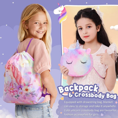 Unicorn Gifts for Girls 4-6 6-8, Birthday Easter Gifts Set for Girls Age 4 5 6 7 8 9+ Year Old Tween Teen Girl Trendy Stuff Kids Unicorn Toys with Glow in The Dark Blanket Purse for Daughter Niece