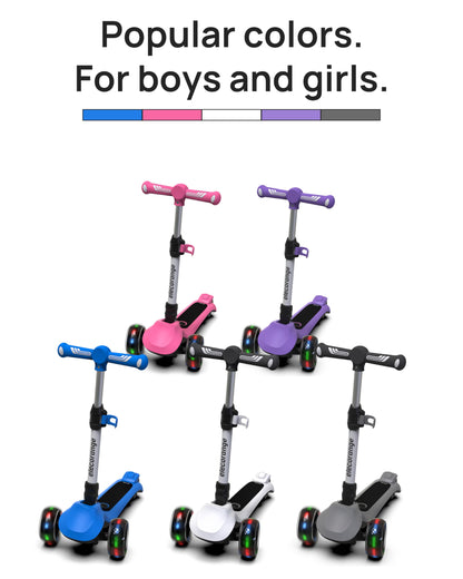 Elecorange Kid Scooter Electric Ages 4-9, Light Up 3 Wheels, Ride On Toys for Kid 4-8, 3 Wheel Electric Scooters for Kids, KickScooter for Children 5-7, Christmas Birthday Gift for Kids, Black, White