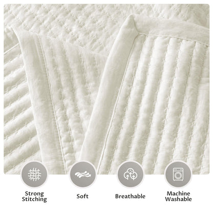KASENTEX Oversized Queen Quilt Set 102"x106" – Soft Washed 3-Layer Lightweight Bedspread, Minimalist Nordic Design, All-Season Spring & Summer Quilt Set (1 Quilt + 2 Pillow Shams),Cream White