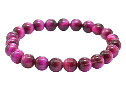 Amazing Gemstone Crystal Bracelet for Women Men's Gifts - Protection Healing Crystal Bracelet - 8mm Gemstone Beaded Stretchable Bracelet Pulseras Para Hombres Mujer Stocking Stuffers Mothers Day Gift (Pink Tiger Eye)