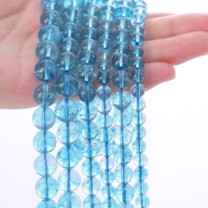Natural Lake Blue Snow Crystal Stone Beads for Jewelry Making DIY Bracelet Necklace Jewelry Making 1 Strand 15.5inch 35PCS 10MM