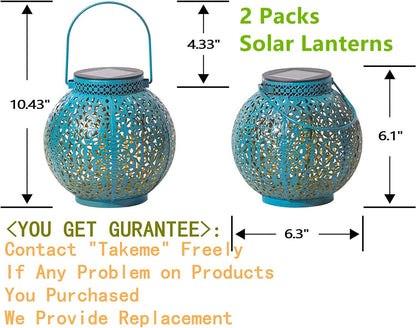 TAKE ME 2 Packs Solar Lanterns Outdoor Lights Waterproof Garden Lanterns for Patio,Outside Mothers Day Gifts Mom Wife Grandma Birthday Gifts [Set of 2]