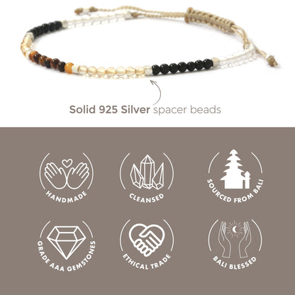 BALIPURA - Triple Protection Bracelets for Womens - Crystals Chakra Bracelets For Women - Black Tourmaline, Citrine Bracelet, Clear Quartz Crystal, Silver Beads - Healing Crystals - 2mm SMALL Beads