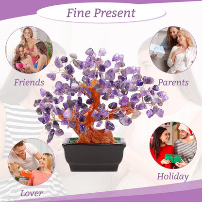 NUKAYAI Natural Amethyst Crystal Purple Money Tree for Office Home Room Desk Decor Meditation Positive Energy Feng Shui Crystals Healing Stones Luck Wealth Bonsai Trees Birthday Gifts for Women