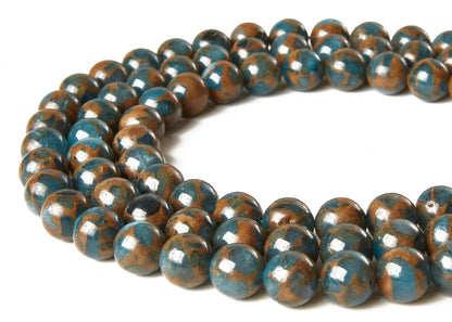 60pcs 6mm Lake Blue Cloisonne Beads Natural Gemstone Beads Round Loose Beads for Jewelry Making
