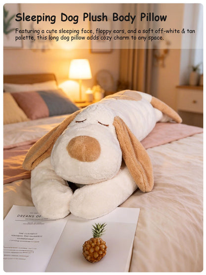 FIAEUGZKM Large Dog Plush Body Pillow, 45" Long Fluffy Dog Stuffed Animal for Girls, Soft Cuddly Stuffy Birthday Gift Home Decor Plushy Toy for Kids Teens Adults Girlfriends, White