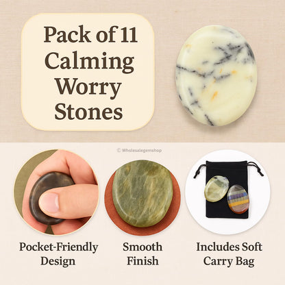 Wholesalegemshop Lot of 11 Premium Worry Stones Set - Thumb Worry Stones Metaphysical Gemstone Crystal Healing Reiki Men Women Gift Feng Shui